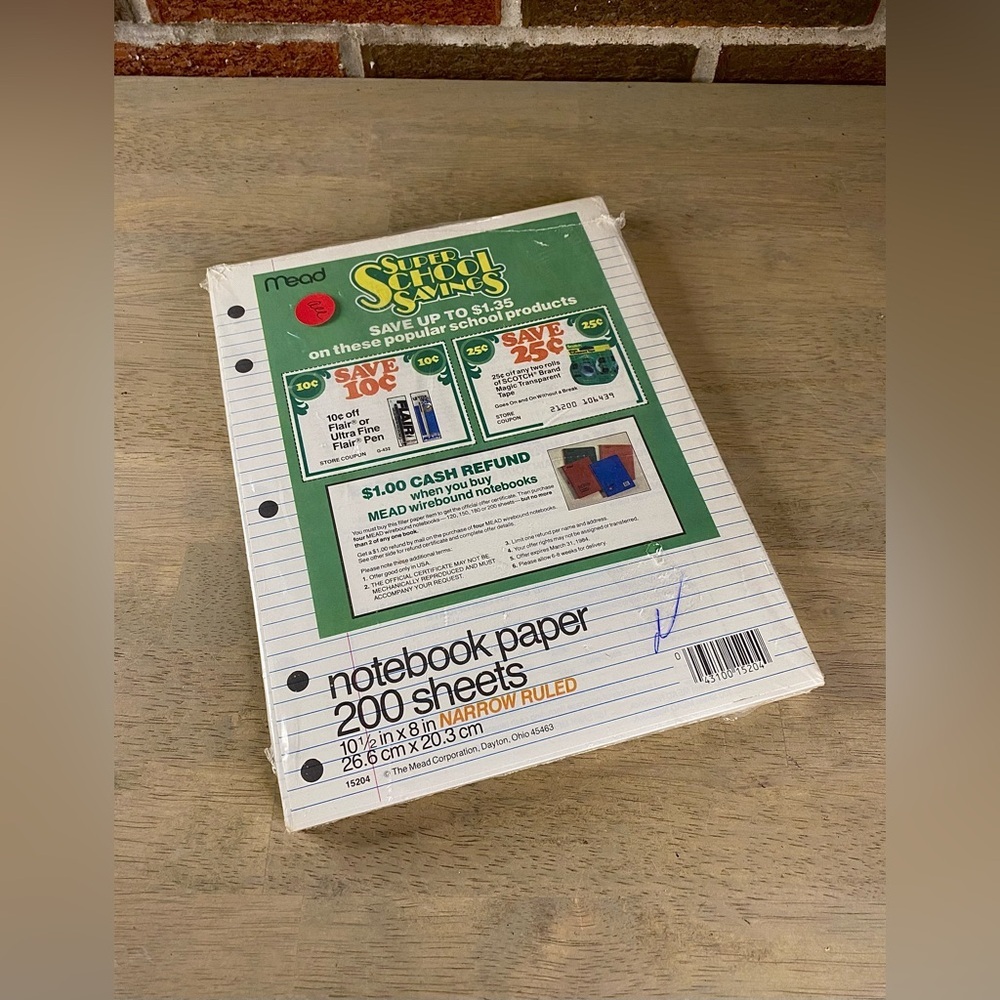 Mead‎ Vintage 80s Loose Leaf Paper Notebook Paper Narrow Rule Paper 8x10.5